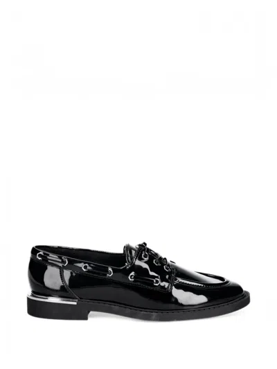 Dkny Randall Patent-finish Lace-up Loafers In Black
