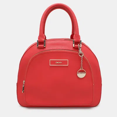 Pre-owned Dkny Red Leather Front Dome Satchel