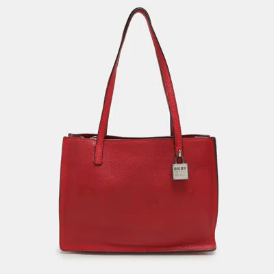 Pre-owned Dkny Red Leather Logo Embossed Tote