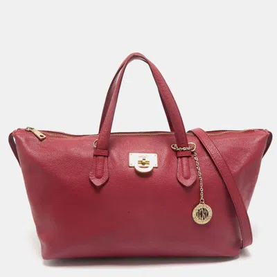 Pre-owned Dkny Red Leather Top Zip Tote