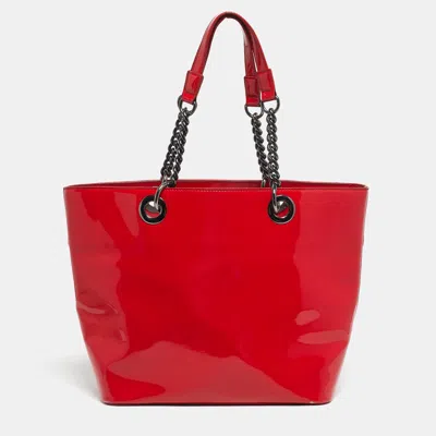 Dkny Red Patent Leather Chain Tote
