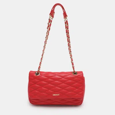 Pre-owned Dkny Red Quilted Leather Flap Chain Crossbody Bag