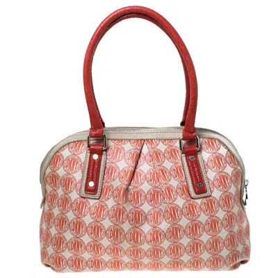 Dkny Red/white Signature Pvc And Leather Dome Satchel In Pink