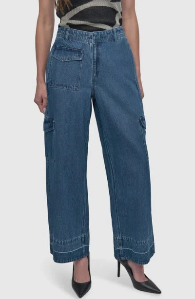 Dkny Release Hem Wide Leg Cargo Jeans In Mercer Wash