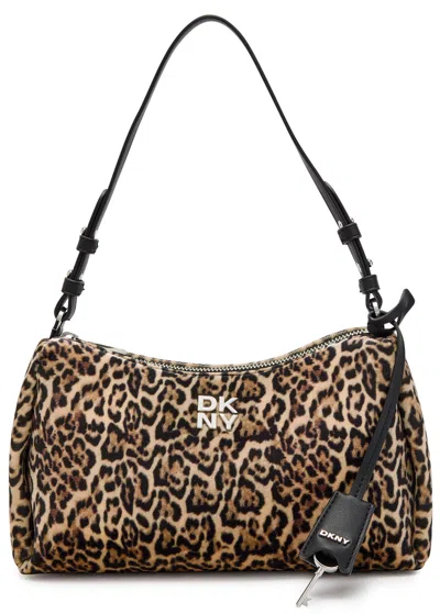 Dkny Remy Leopard Print Velvet Shoulder Bag In Brown
