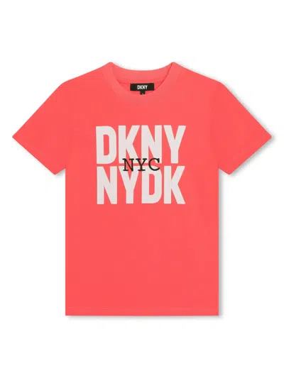 Dkny Kids' Reverse Logo-print T-shirt In Pink