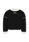 Dkny Reversible Black Crop Sweater For Girl With Logo In Multi
