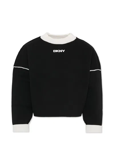 DKNY REVERSIBLE BLACK CROP SWEATER FOR GIRL WITH LOGO