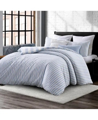 Dkny Reversible Stripe Vintage Washed Cotton 3-pc. Duvet Set, Full/queen In Blue