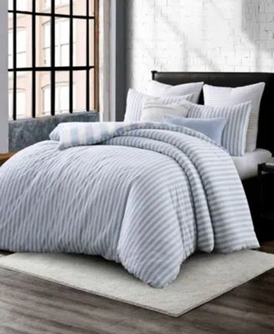 Dkny Reversible Stripe Vintage Washed Cotton Comforter Set In Blue