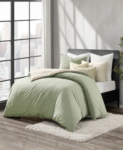 Dkny Reversible Vintage Washed Cotton 3-pc. Duvet Set, Full/queen In Gray