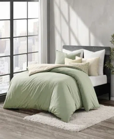Dkny Reversible Vintage Washed Cotton Comforter Sets In Green,khaki