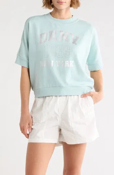 Dkny Rhinestone 1989 Logo Short Sleeve Crop Sweatshirt In Green