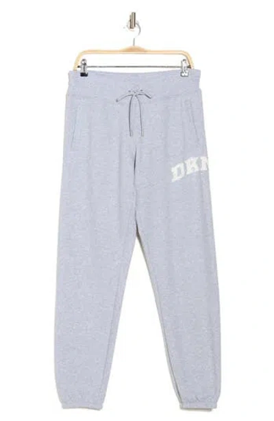 Dkny Rhinestone Arched Logo Joggers In Grey Heather/eggnog