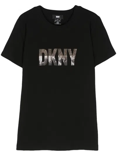 Dkny Rhinestone-embellished Logo T-shirt In Black