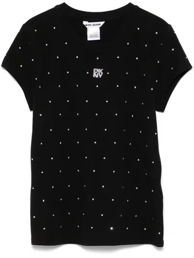 Dkny Rhinestone-embellished T-shirt In Black
