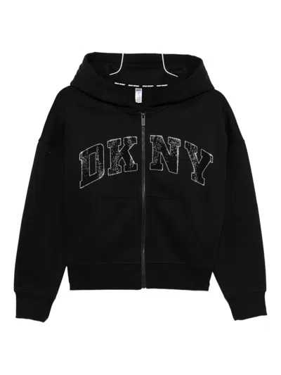 Dkny Rhinestone-embellished Zip-up Hoodie In Black