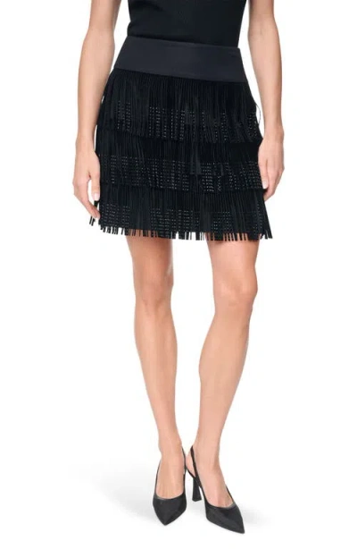 Dkny Rhinestone Fringe Miniskirt In Black