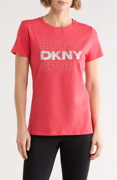 Dkny Rhinestone Glitter Logo T-shirt In Pink