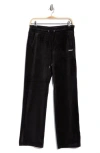 Dkny Rhinestone Logo High Waist Straight Leg Pants In Black