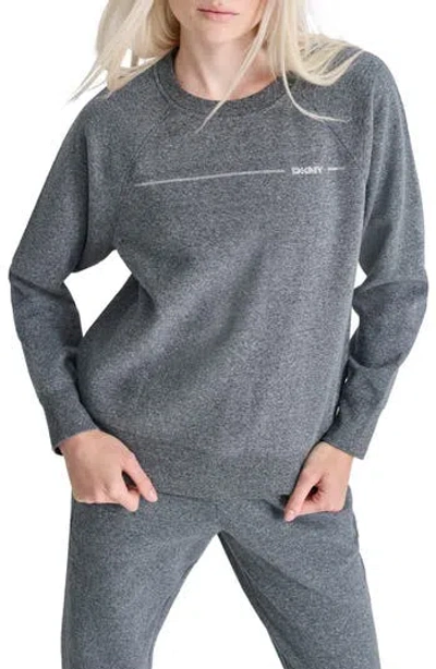 Dkny Rhinestone Logo Stripe Fleece Sweatshirt In Black