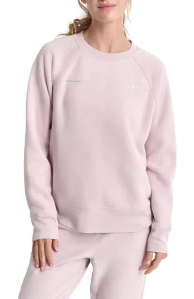 Dkny Rhinestone Logo Stripe Fleece Sweatshirt In Pink