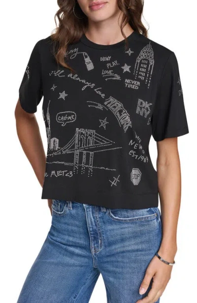 Dkny Rhinestone Logo T-shirt In Black
