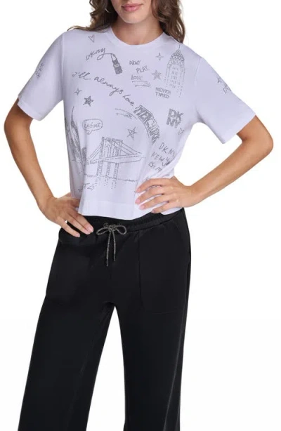 Dkny Rhinestone Logo T-shirt In White