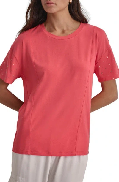 Dkny Rhinestone Sleeve T-shirt In Beach Coral