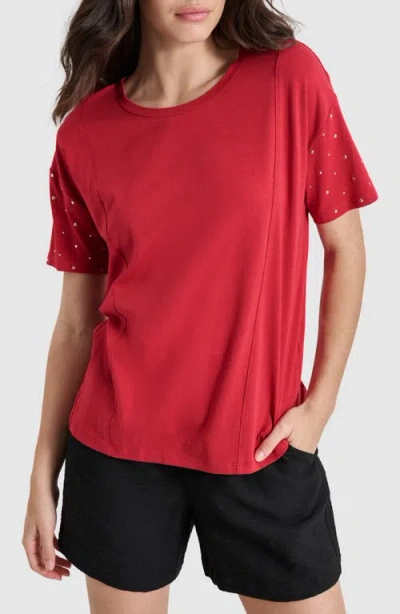 Dkny Rhinestone Sleeve T-shirt In Red