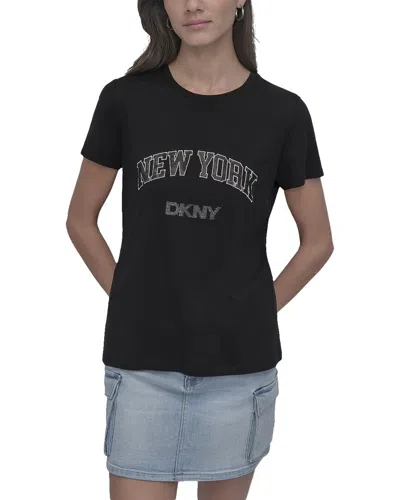 Dkny Rhinestone Stud Logo Dna T-shirt In Black