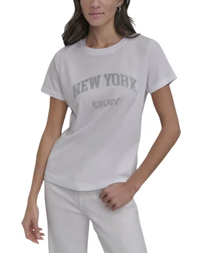 Dkny Rhinestone Stud Logo Dna T-shirt In White