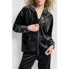 Dkny Women's Platinum Velour Rhinestone Logo Full-zip Hoodie In Black