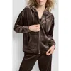 Dkny Rhinestone Velour Zip Hoodie In Brown