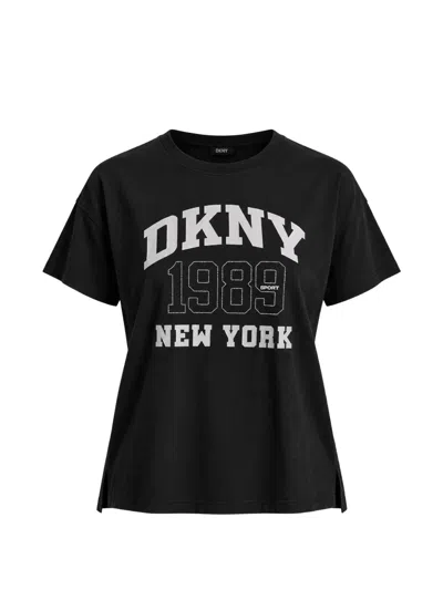 Dkny Rhinestone-embellished Logo-print T-shirt In Black