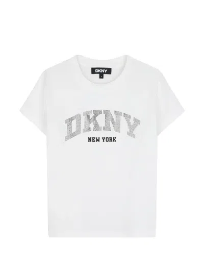 Dkny Kids' Rhinestone-embellished Short-sleeve T-shirt In White