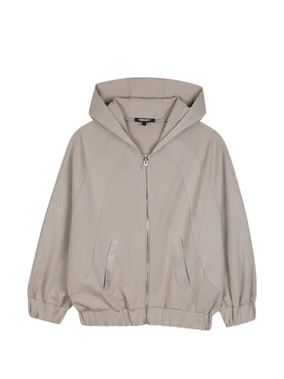 Dkny Kids' Rhinestone-embellished Zip-up Hoodie In Brown