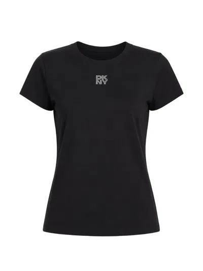 Dkny Rhinestone-logo Cotton T-shirt In Black