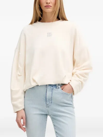 Dkny Rhinestone-logo Sweater In Pink