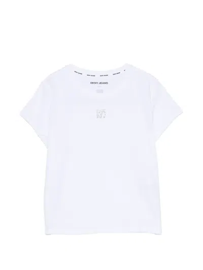 Dkny Rhinestone-logo T-shirt In White