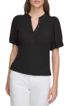 DKNY DKNY RIB CRINKLE SLEEVE HENLEY TOP