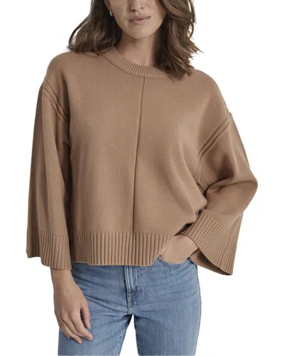 Dkny Rib Detail Seaming 3/4-sleeve Sweater In Brown