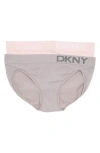 Dkny Rib Knit Brief Panties In Pearl Cream/jet