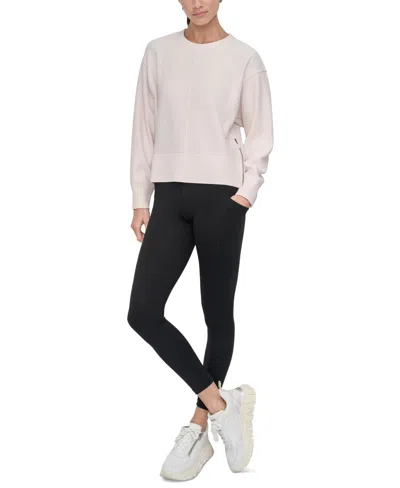 Dkny Rib-knit Sweatshirt Women White Stretch Side Slit Zip Pullover Ups657