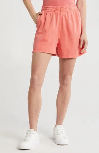 Dkny Rib Mix Cotton Shorts In Coral