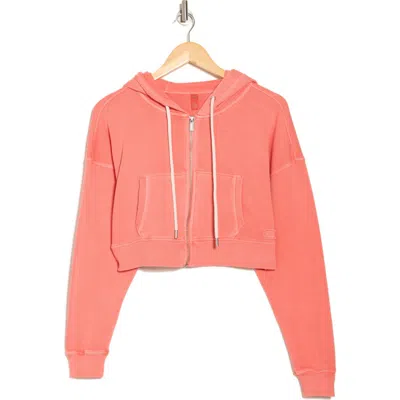 Dkny Rib Mix Crop Zip Hoodie In Coral Crush