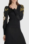 Dkny Rib Puff Shoulder Sweater In Black/photo Floral