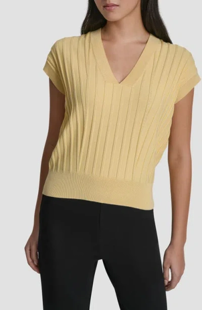 Dkny Rib Short Sleeve Sweater In Neutral