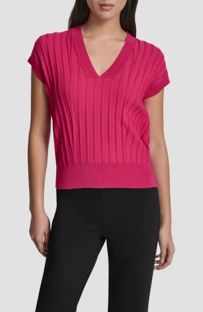 Dkny Rib Short Sleeve Sweater In Pink