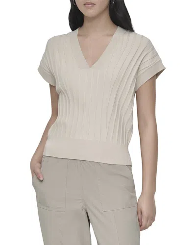 Dkny Rib V-neck Sweater In Neutral